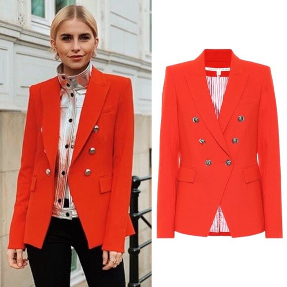 Veronica Beard Red Flame Miller Dickey Jacket Blazer Silver Double Breasted - Picture 1 of 11